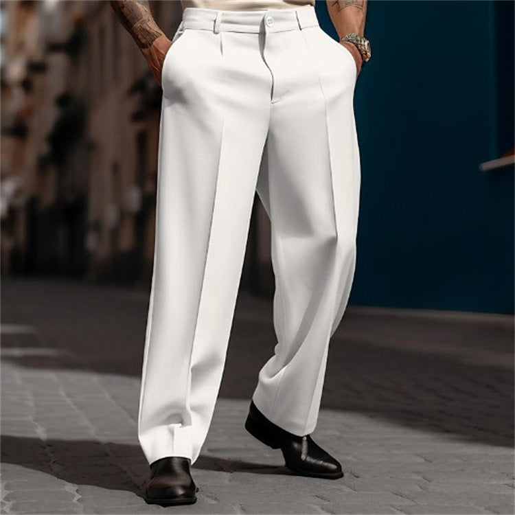 Men Formal Straight-leg Pants White Navy Grey Olive