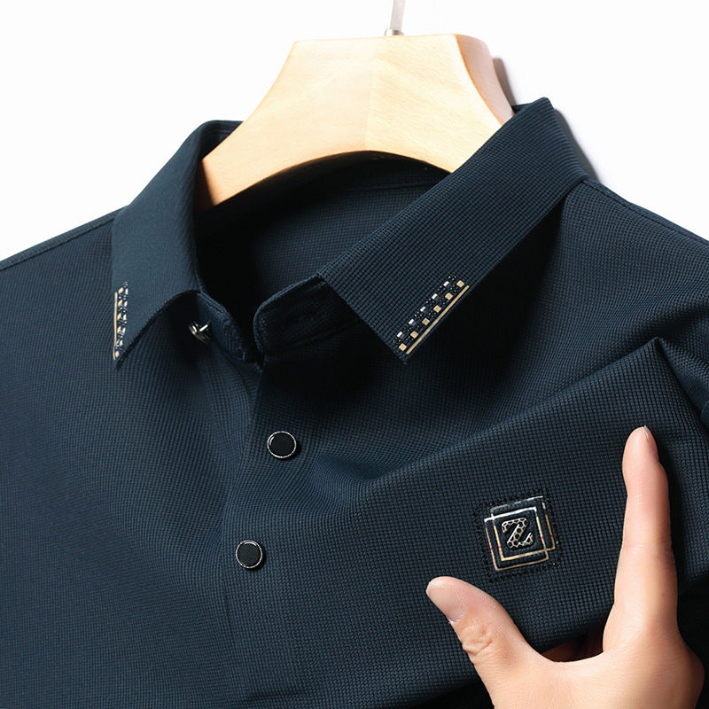 Dark Green Men's Long Sleeve Polo Shirt Autumn Casual Trendy