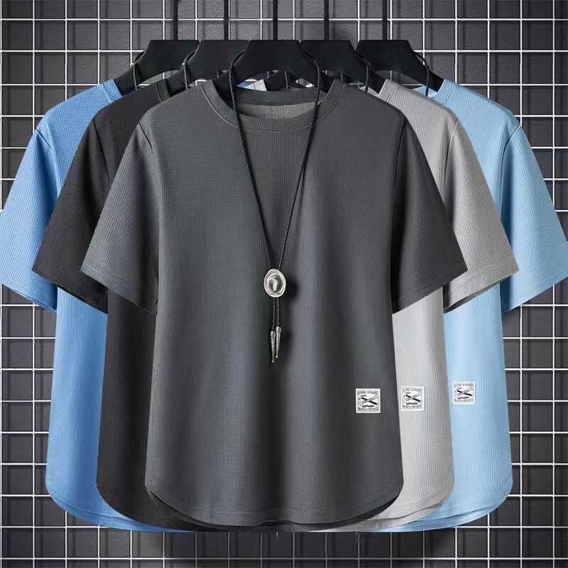 Men Waffle Short Sleeve T-Shirt Loose Breathable Plus Size