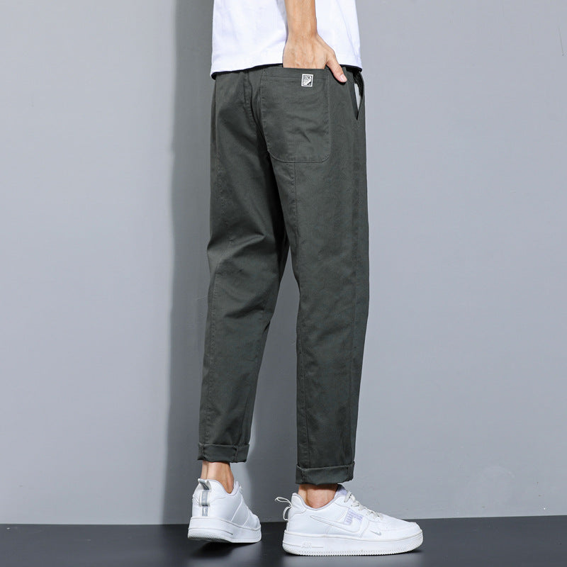 Men Loose Straight Cotton Pants Black Autumn