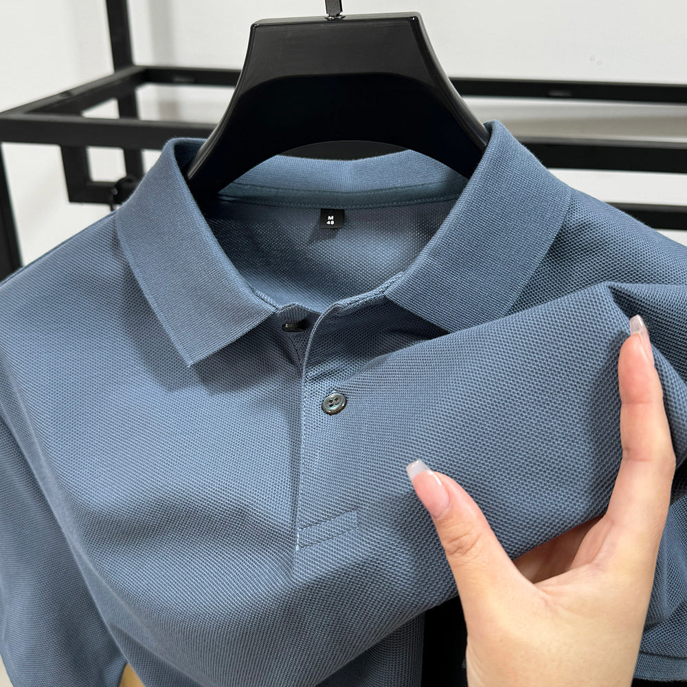 Men Black Heavy Polo Shirt Summer Business Casual