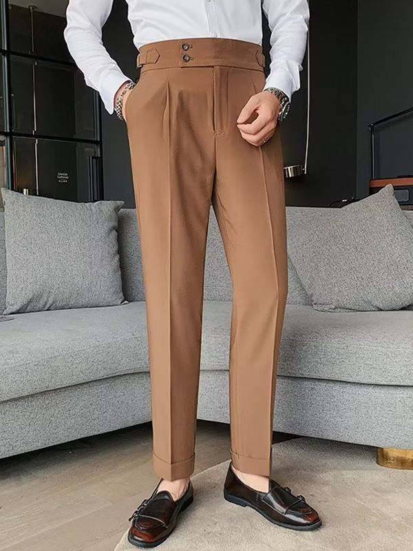 Men's High Waist Slim Fit Business Pants Black Autumn