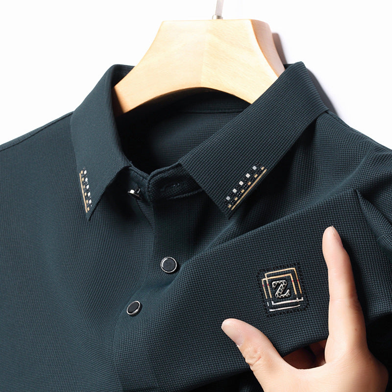 Dark Green Men's Long Sleeve Polo Shirt Autumn Casual Trendy
