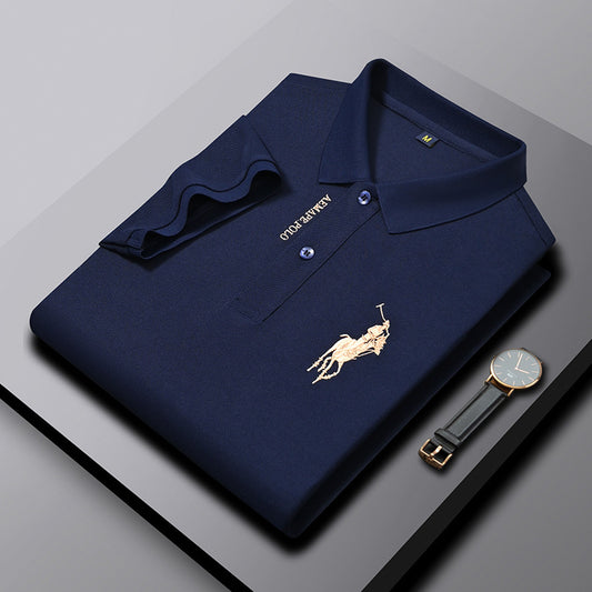 Men Navy Polo Shirt with Embroidered Pony Logo
