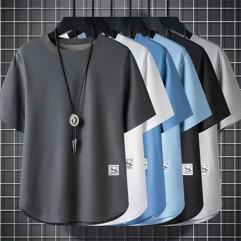 Men Waffle Short Sleeve T-Shirt Loose Breathable Plus Size