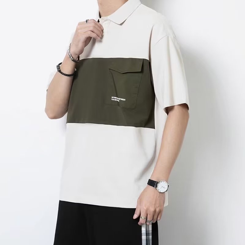 Men's Color Block Polo Shirt Summer Stylish Black Olive