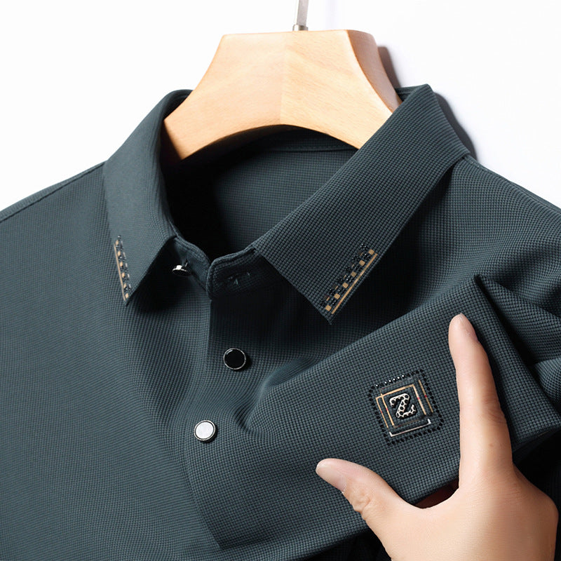 Dark Green Men's Long Sleeve Polo Shirt Autumn Casual Trendy