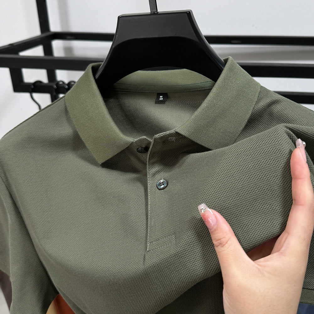 Men Black Heavy Polo Shirt Summer Business Casual