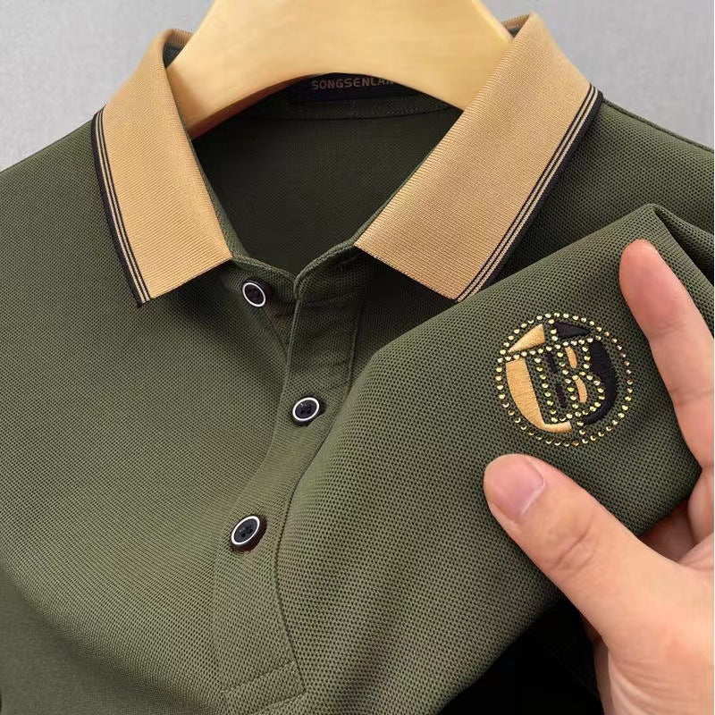 Men Cotton Embroidered Polo Shirt Orange Large Summer