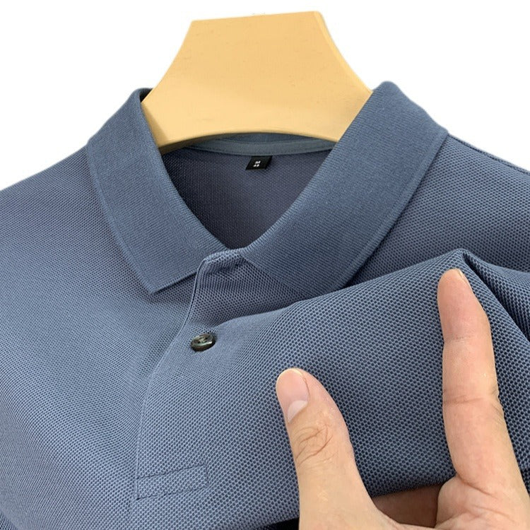 Men Black Heavy Polo Shirt Summer Business Casual
