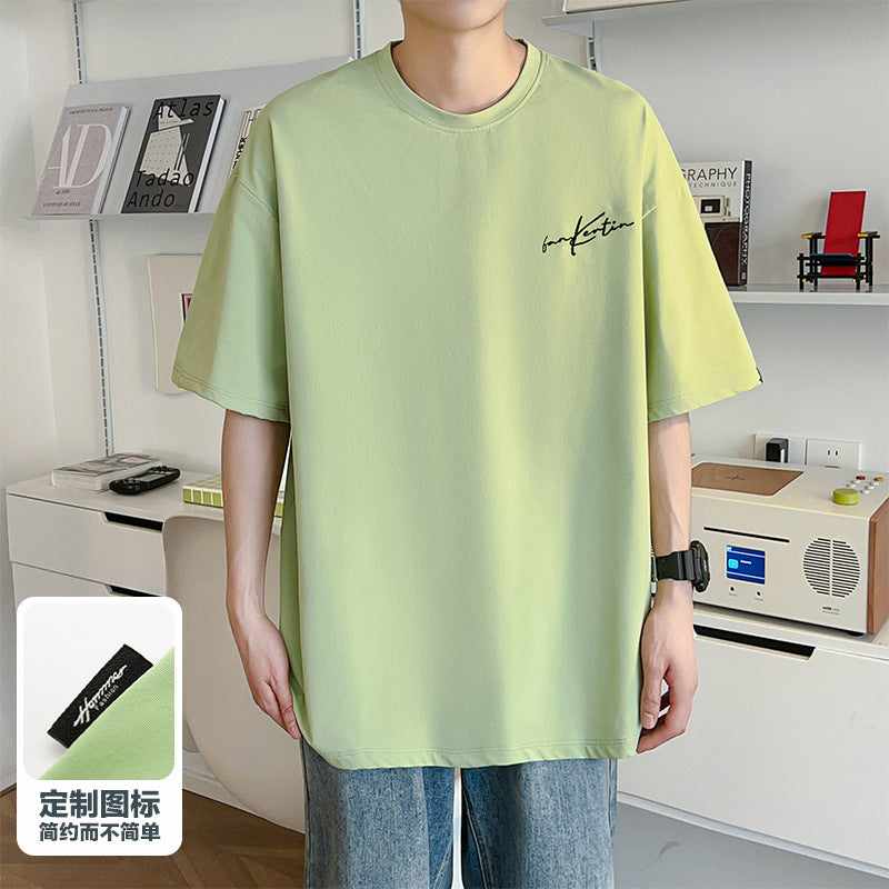 Men Loose Embroidered T-Shirt Plus Size Summer Black