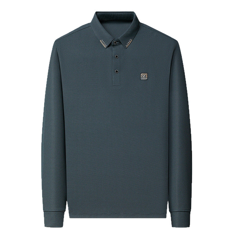 Dark Green Men's Long Sleeve Polo Shirt Autumn Casual Trendy
