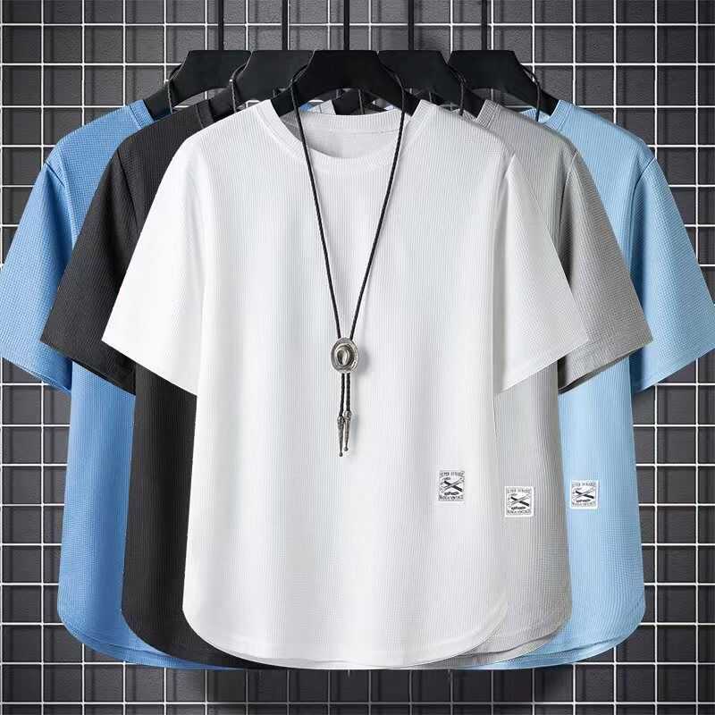 Men Waffle Short Sleeve T-Shirt Loose Breathable Plus Size