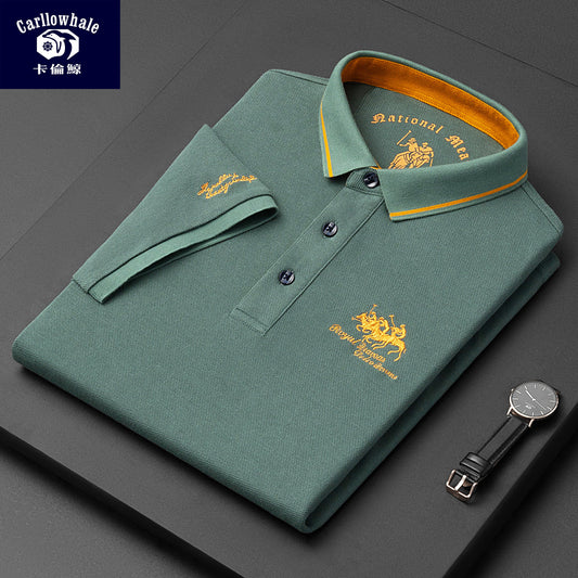 Men Cotton Polo Shirt Green Embroidered Plus Size