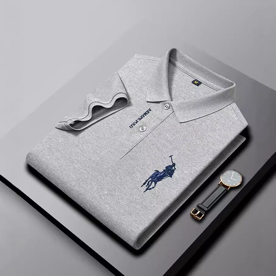 Men Navy Polo Shirt with Embroidered Pony Logo