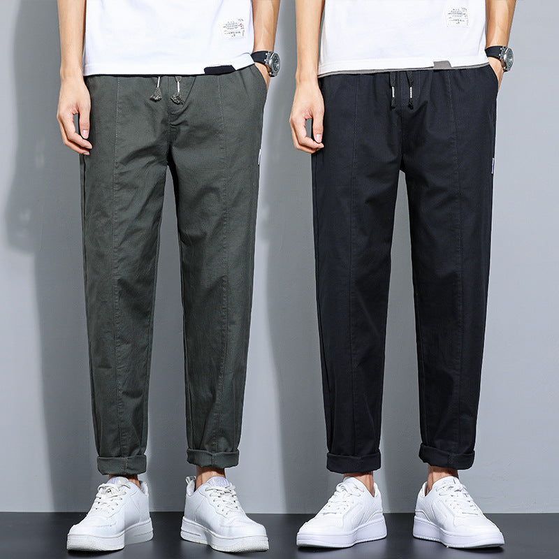 Men Loose Straight Cotton Pants Black Autumn