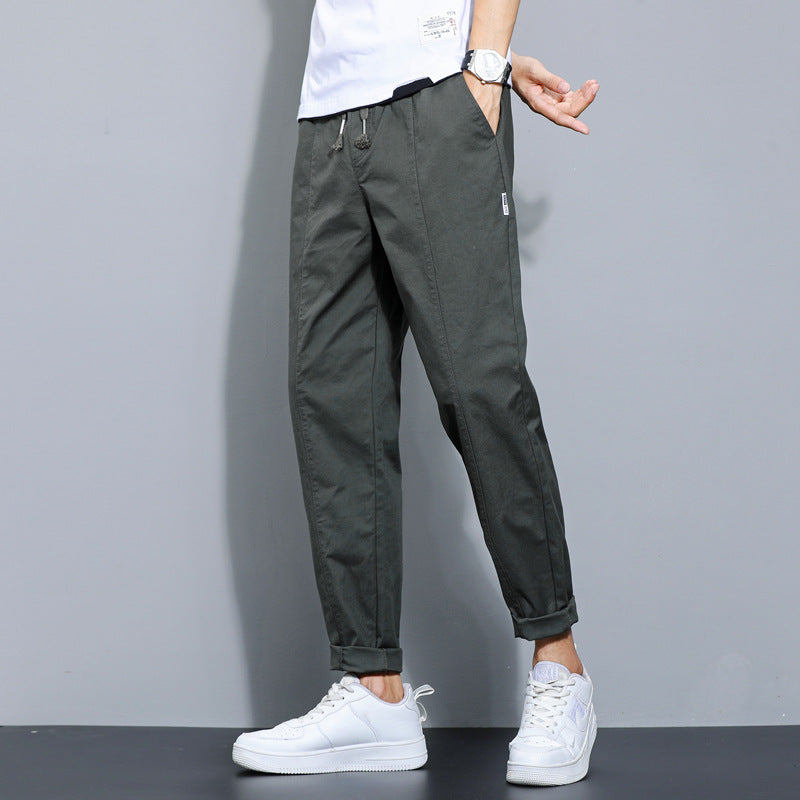 Men Loose Straight Cotton Pants Black Autumn